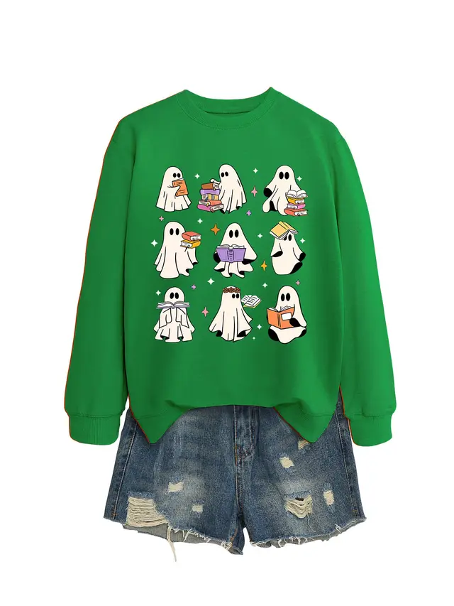 Reading Printed Sweater For Women Grass Green Sweater White - Shop at LoveMi
