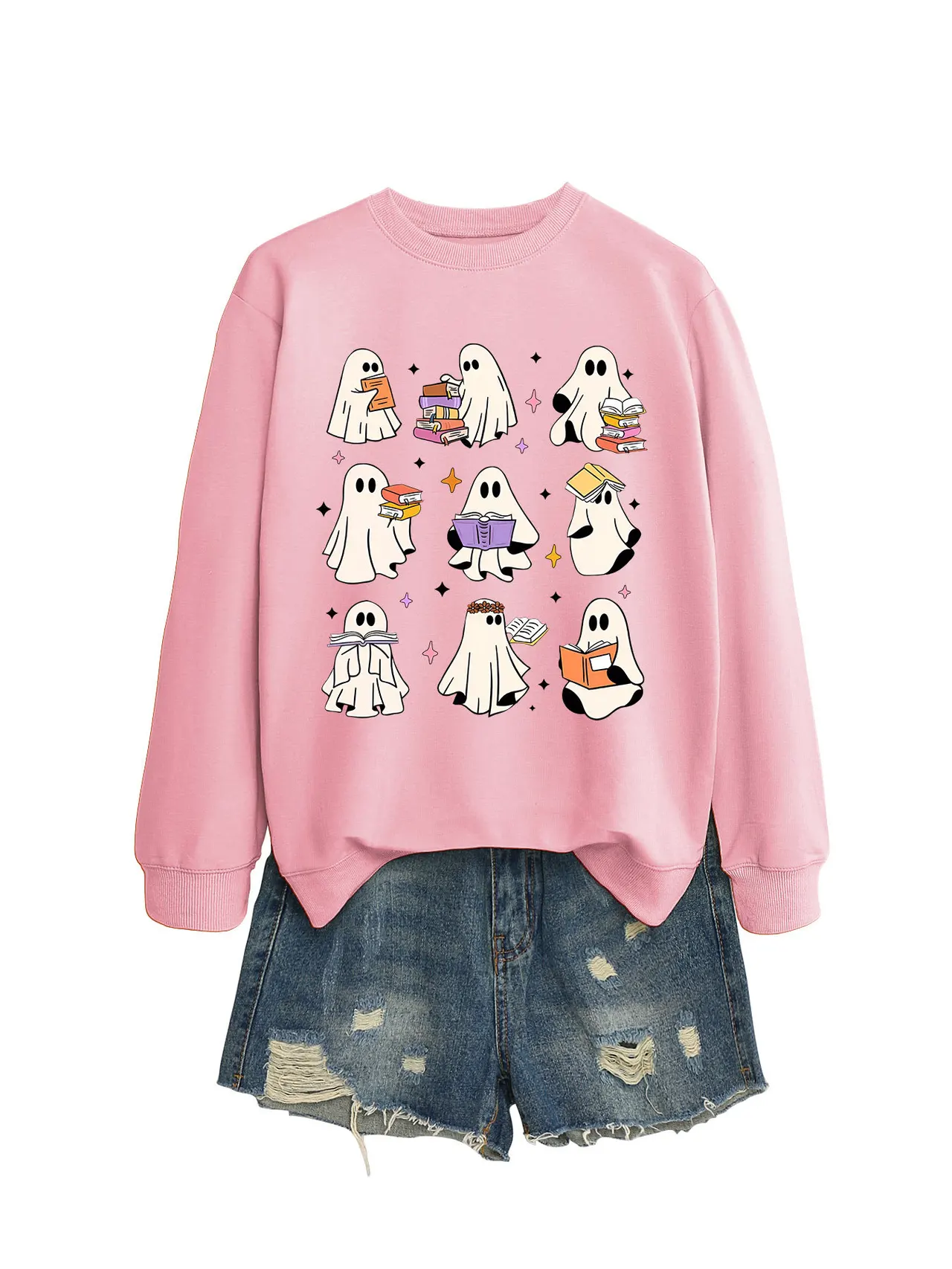 Reading Printed Sweater For Women - Pink Sweatshirt Black Words