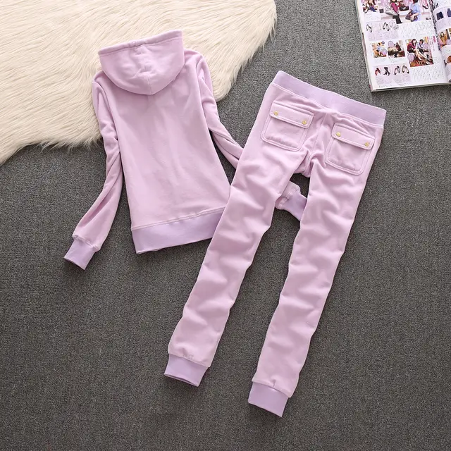 New Autumn Leisure Sports Suit Women's Velvet Slim fit Hood Straight Solid Color 611 Taro Purple - Shop at LoveMi