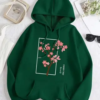 Women's Letter Printed Drawstring Warm Top - Green