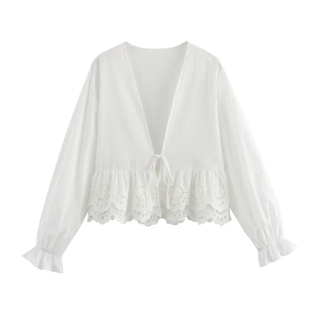 Deep V neck Long Sleeve Shirt Top - Shop at LoveMi