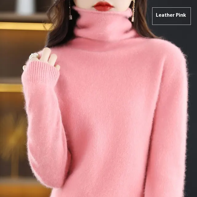 Pullover Short Mink Wool Knitted Sweater Bottoming Shirt Leather Pink - Shop at LoveMi