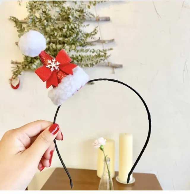 Cute Christmas Red Hat Headband Female Plush Bow Barrettes Hat Bow Headband - Shop at LoveMi