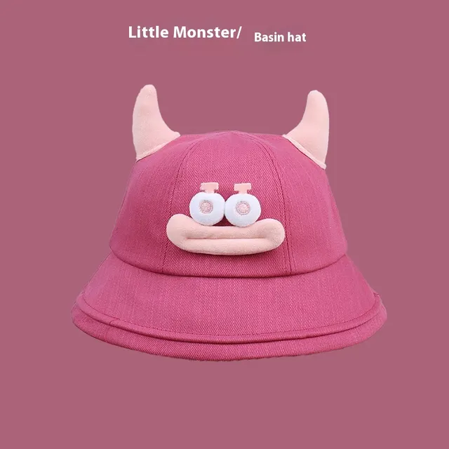 Funny Devil Horn Bucket Hat Korean Style Rose Red - Shop at LoveMi