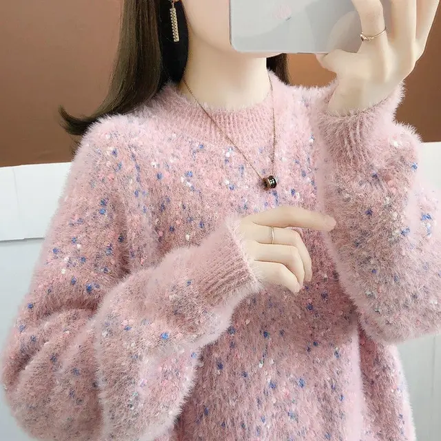 Artificial Mink Sweater Women's Autumn And Winter Pink - Shop at LoveMi