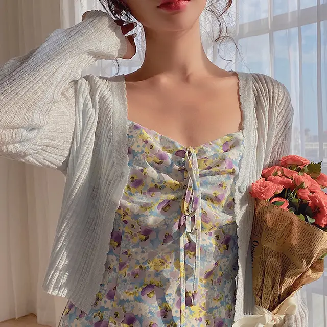 Short Ice Silk Sun Protection Outerwear Knitted Cardigan Women Coat Sling Dress Small Outerwear White - Shop at LoveMi