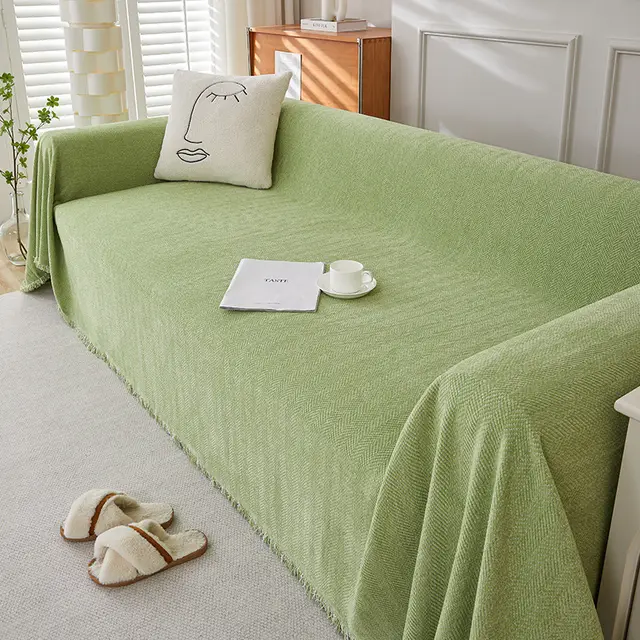 Chenille Herringbone Pattern Sofa Towel Cover Cloth Non slip Stain Resistant All inclusive Sofa Cover Avocado Green - Shop at LoveMi