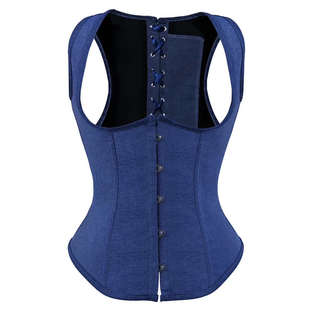 Fashion Simple Denim Waistcoat Body Shaping Top - Blue