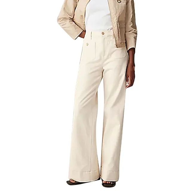 Women's Loose Plus Size Leisure Washed out Button Wide leg Pants Skinny White Lengthened - Shop at LoveMi