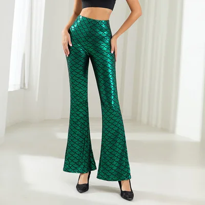 Fashion Scale Bronzing Bootcut Pants Women's Casual Pants Emerald Green - Shop at LoveMi