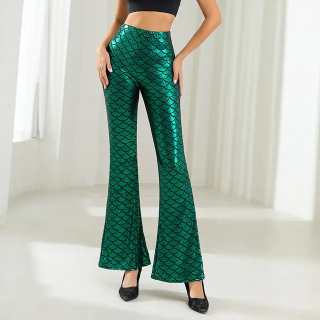 Fashion Scale Bronzing Bootcut Pants Women's Casual Pants Emerald Green - Shop at LoveMi