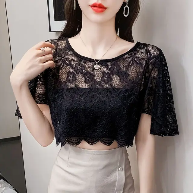 Fashionable All match Ultra thin Mesh Base Blouse For Women Black 619 Batwing Sleeve - Shop at LoveMi