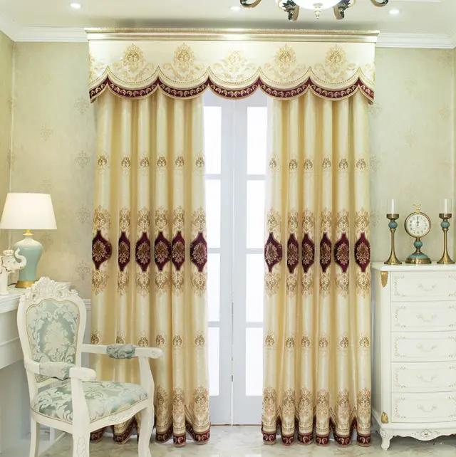 Velvet Rope Embroidered Curtain Arabesquitic Fabric Beige Cloth - Shop at LoveMi
