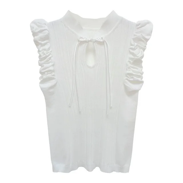 New Retro Buckle Puffed Sleeves Elegant Top White - Shop at LoveMi