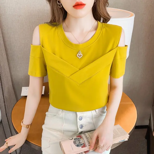 Fashion Chic Off the shoulder Short Sleeve Top For Women Yellow - Shop at LoveMi