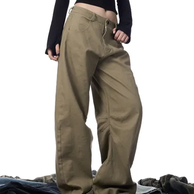 American Retro Loose Straight Casual Pants Coffee - Shop at LoveMi