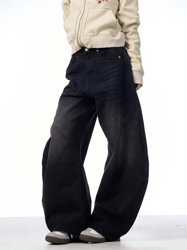 Retro Black Jeans Women's Straight Loose Wide leg Pants Black - Shop at LoveMi