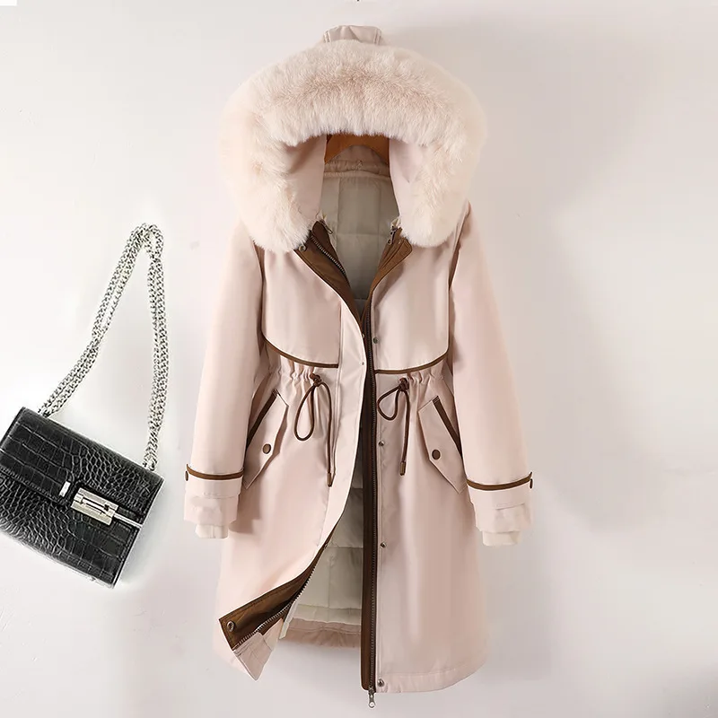 Women's Cotton padded Coat With Removable Lining Hooded Down Beige - Shop at LoveMi