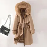Women's Cotton-padded Coat With Removable Lining Hooded Down - Khaki