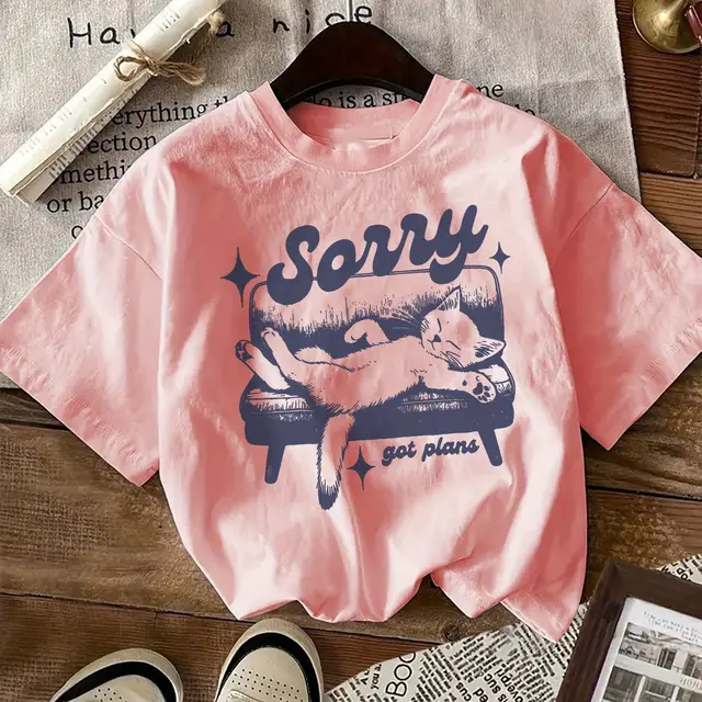 Sorry Cat Print Cotton T shirt For Women Pinkcolor - Shop at LoveMi