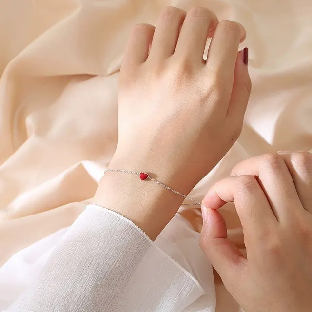 S925 Silver Bracelet Female Korean Style Red Heart Bracelet Red Heart Bracelet - Shop at LoveMi