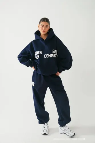 Autumn And Winter Fashion Brand Fashion Printed Pullover Long Sleeve Hooded Sweater Set Navy - Shop at LoveMi