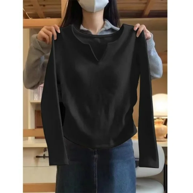 Design Sense Niche V neck Dralon Bottoming Shirt Black - Shop at LoveMi