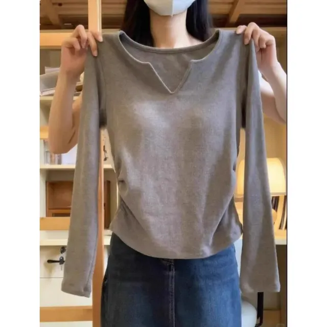 Design Sense Niche V neck Dralon Bottoming Shirt Gray - Shop at LoveMi