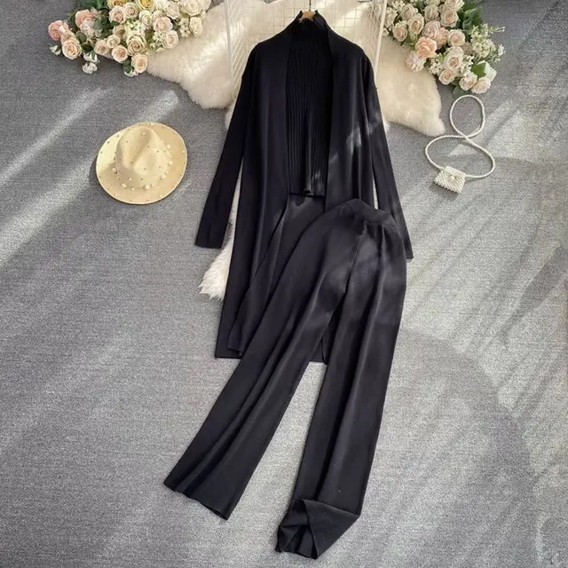 Women's Fashion Casual Knitted Three piece Suit Black - Shop at LoveMi