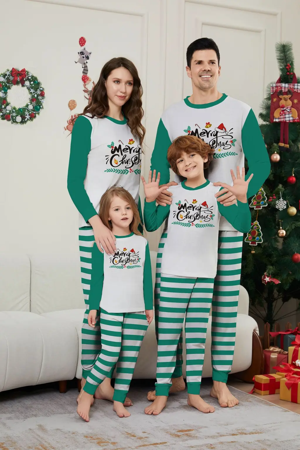 Parent-Child Christmas Suit Blue And White Striped Letters - View 1