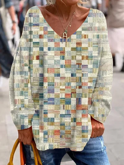 New V neck Floral Shading Printed Long sleeved Top 1 B742 - Shop at LoveMi