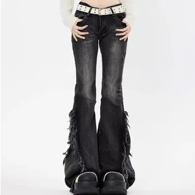 Fashion American Slightly Flared Jeans Women Black - Shop at LoveMi