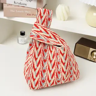 Female Student Casual Storage Hand Bag Fashion - Flame Pattern Beige Red