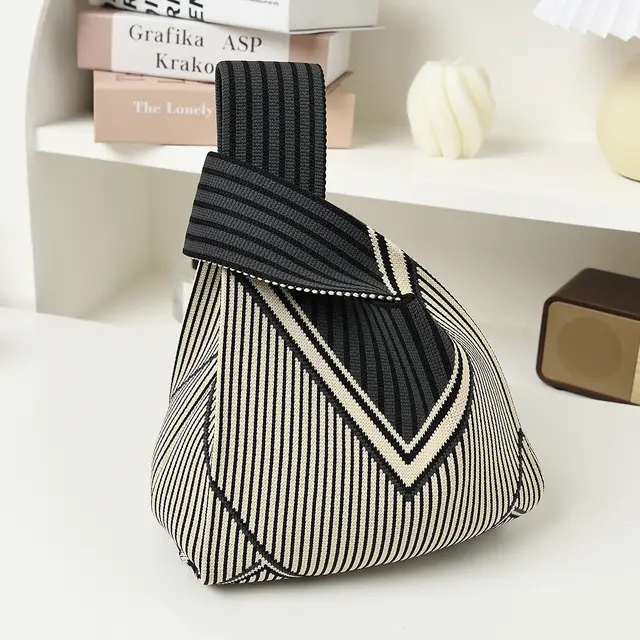 Female Student Casual Storage Hand Bag Fashion Striped Beige Gray - Shop at LoveMi