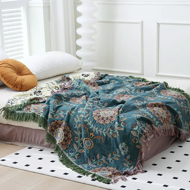 Double sided Available Pure Cotton Gauze Towel Blanket Green - Shop at LoveMi