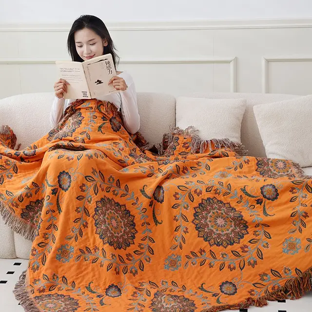 Double sided Available Pure Cotton Gauze Towel Blanket Orange - Shop at LoveMi