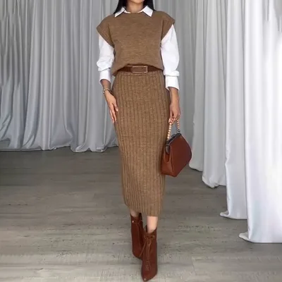 Women's Slimming Dress Two piece Suit Camel - Shop at LoveMi