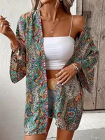 Ethnic Print Round Neck Shirt Bohemian Holiday Long Sleeve Shirt - 1 Color-S - View 1