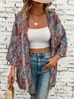Ethnic Print Round Neck Shirt Bohemian Holiday Long Sleeve Shirt - 2 Colors - View 1