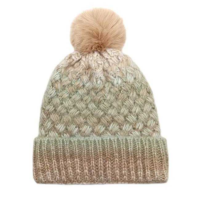 Cold proof Woolen Cap Female Fleece lined Thermal Knitting Khaki - Shop at LoveMi