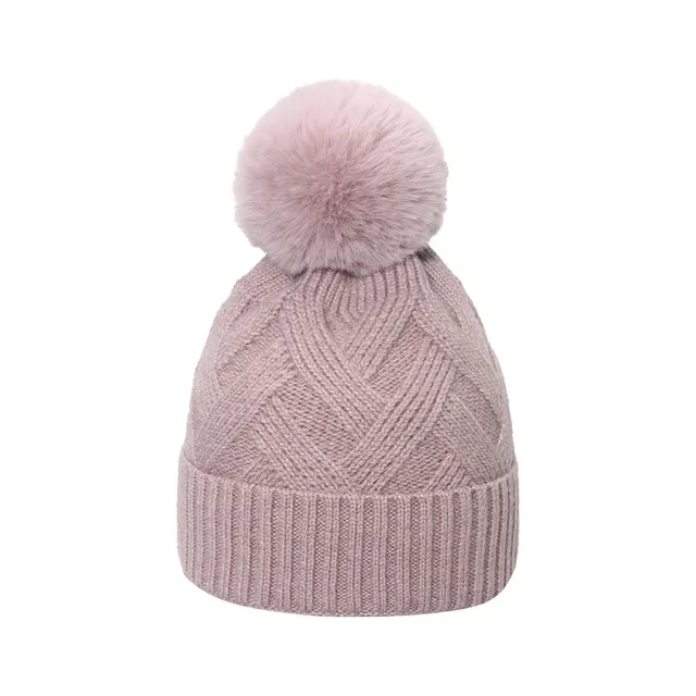 Trend Cross border Fur Ball Woolen Cap Braiding Thread Plaid Knitted Hat Pink - Shop at LoveMi