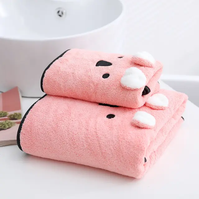 Coral Velvet Bath Towel Two piece Towel Rabbit Ears Koala Bear Gift Box Koala Pink - Shop at LoveMi