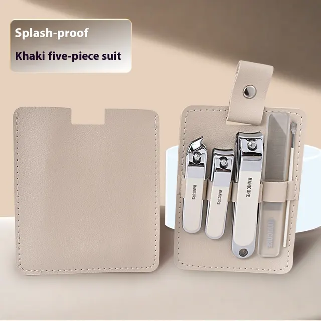 Nail Clippers Six piece Set Anti splash Large Opening Leather Case Milky White 5 Pcs - Shop at LoveMi