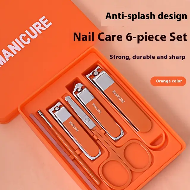 Nail Clippers Six piece Set Anti splash Large Opening Orange 6 Pcs - Shop at LoveMi