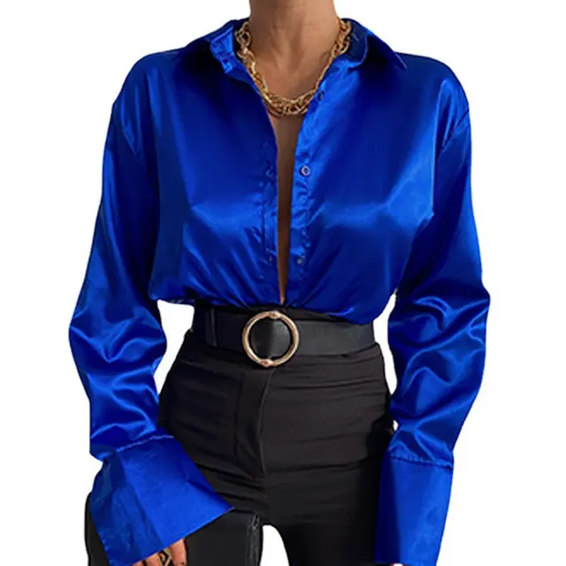 Autumn Cotton Long Sleeve Solid Color Polo Collar Single breasted Shirt Rose Red - Shop at LoveMi