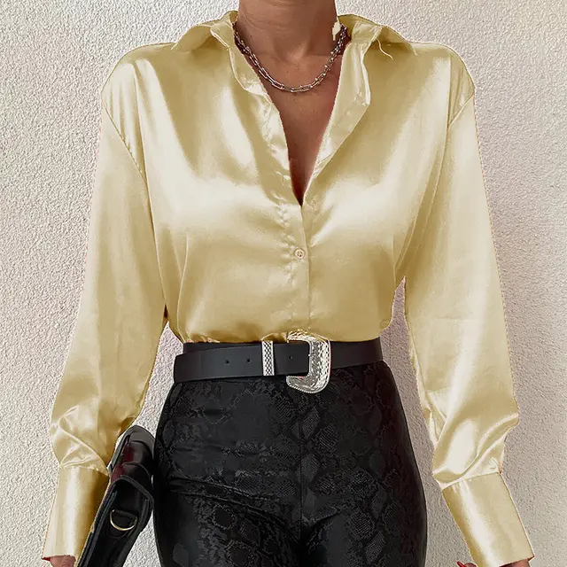 Autumn Cotton Long Sleeve Solid Color Polo Collar Single breasted Shirt Yellow - Shop at LoveMi