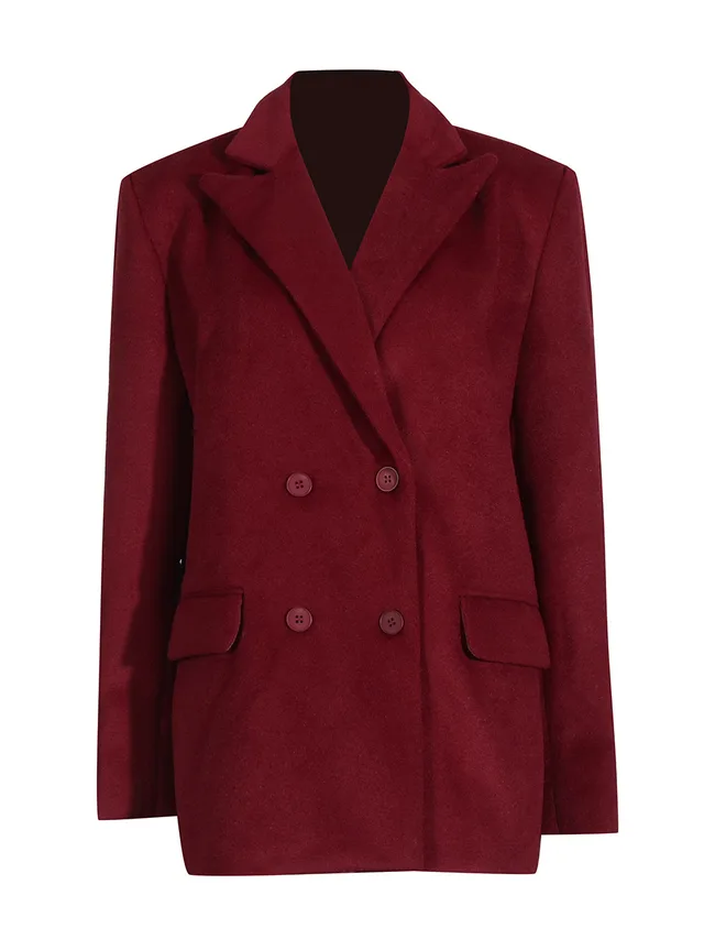Korean Style Coat Female Temperament Elegant Fashion Casual Solid Color Loose Wine Red - Shop at LoveMi