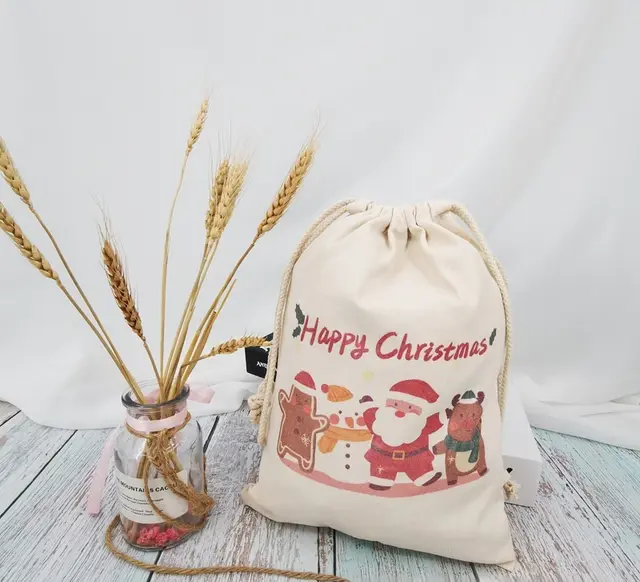 Christmas Canvas Drawstring Bundle Small Cloth Bag 20X 30Cm Santa Claus - Shop at LoveMi