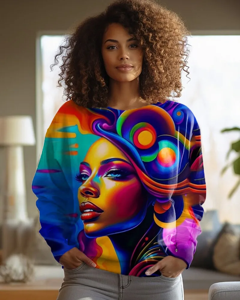 Polyester Women's Round-neck Long-sleeved Sweater Printing - 3T2922