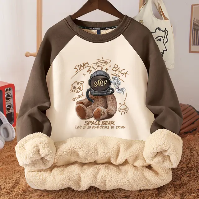 Women's Autumn And Winter Fleece lined Thickened Hooded Berber Fleece Coat Contrast Color Raglan Helmet Bear - Shop at LoveMi